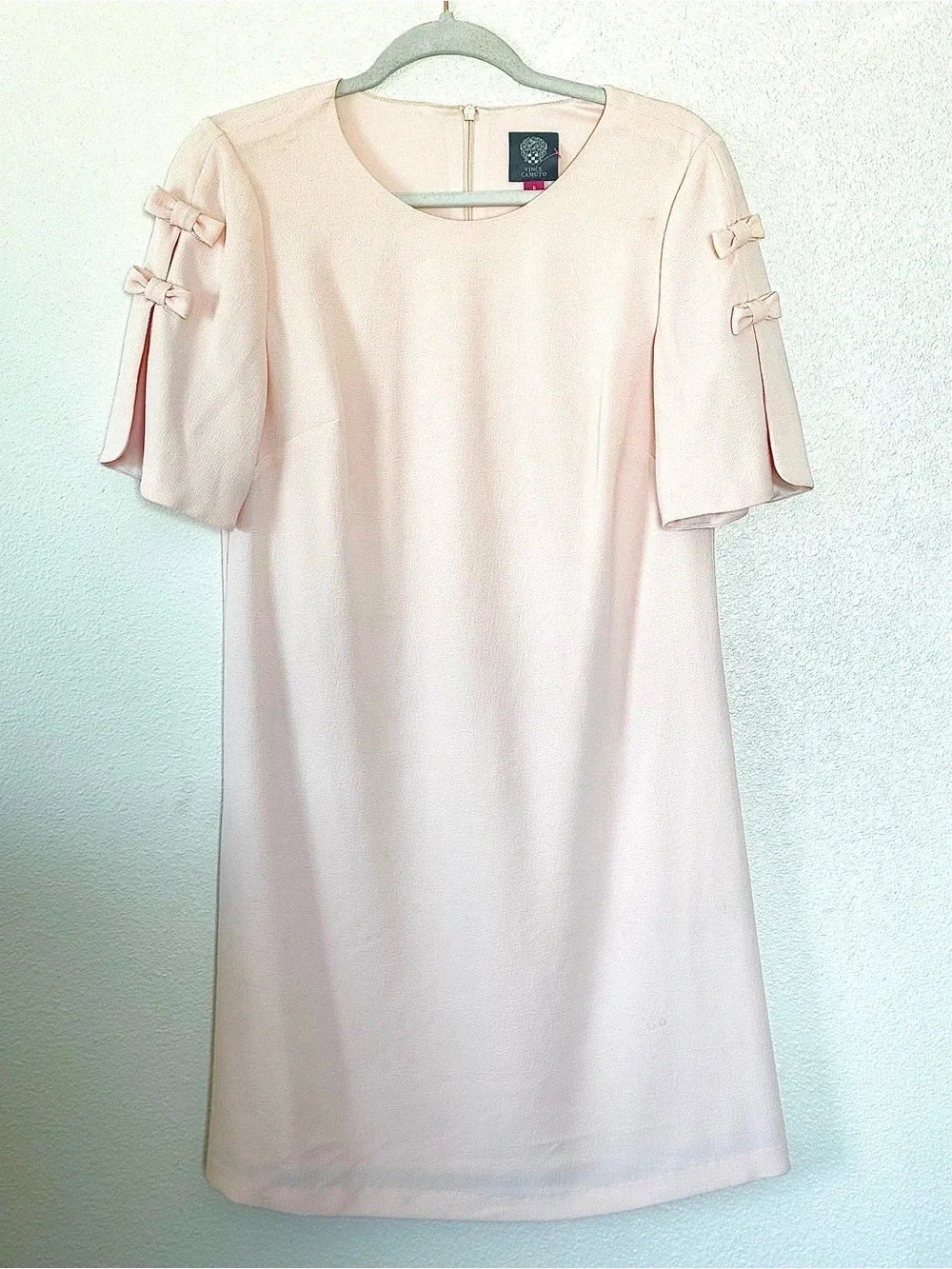 VINCE CAMUTO BLUSH PINK SHIFT DRESS BOW SLEEVES SHORT SLEEVES SIZE 6 NEW $128 - Picture 2 of 10